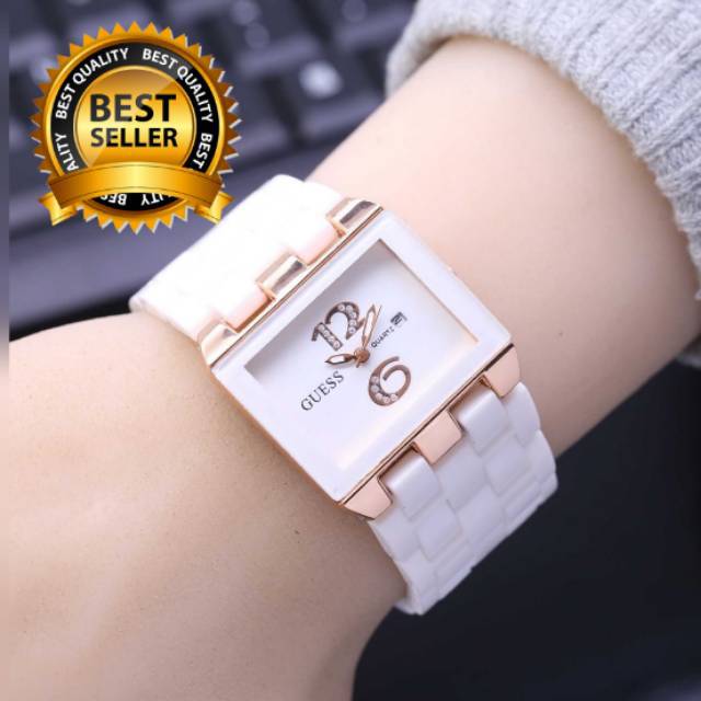 PROMO  ( BISA COD ) ✅ JAM TANGAN WANITA/CEWEK GUESS MIKA TANGGAL AKTIF || DIAMETER 3 CM || Jam Tanga