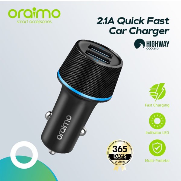 Oraimo Highway 2 Ports Quick Fast Car Charger OCC-21D