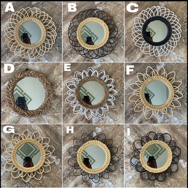 Kaca Cermin Dinding 20cm Anyaman Aesthetic Mirror Rotan Sintetis Kaca 20cm