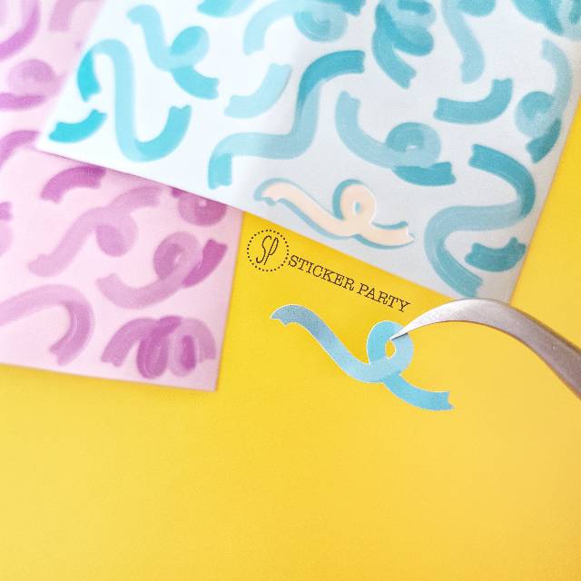 [Sticker Party] Stiker Pita Polco Deco Kpop Polaroid Warna Ungu Pink Biru Kuning Swirl-2