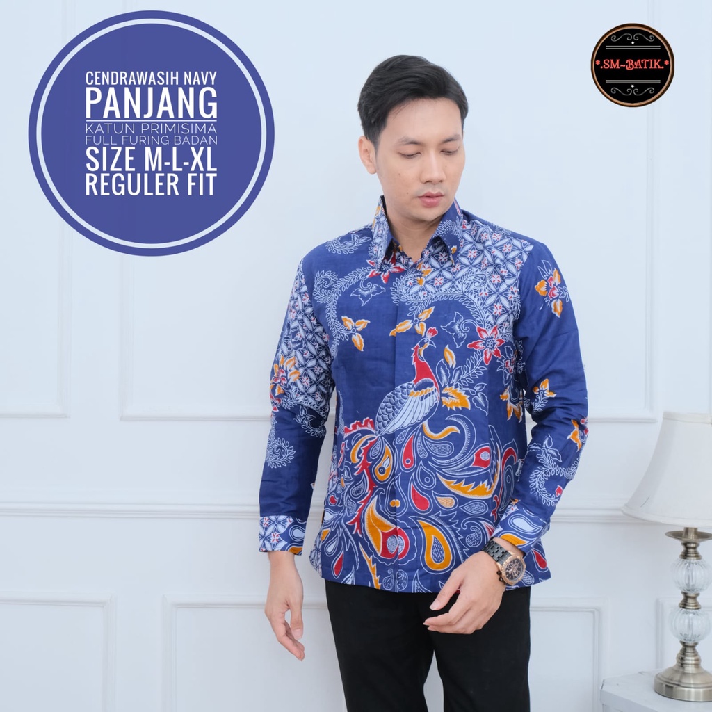 CENDRAWASIH NAVY Kemeja Batik Pria Lapis Furing