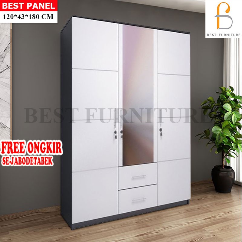 Best Lemari Pakaian 3 Pintu Minimalis uk 120x180 - Putih