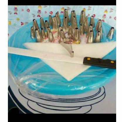 paket dekorasi kue/alat hias kue tart lengkap cke tray, spuit, pisau roti