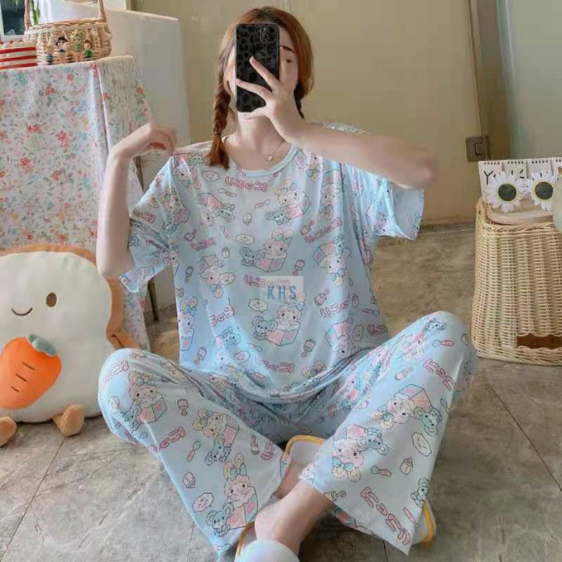 Baju Tidur Spandek Cp Celana Panjang Tie dye Daily set Pajamas Motif Impor Korea Piyama Setelan KHS-1