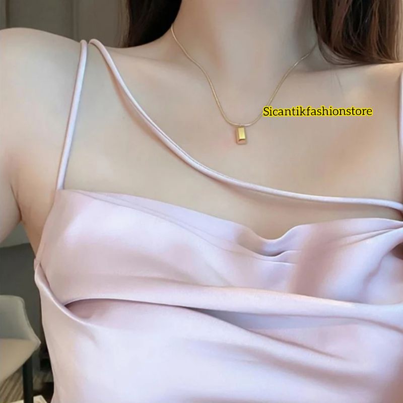 Kalung Titanium Wanita Liontin Model Mas batangan Anti Karat selamanya Kalung Wanita Kekinian Mewah Terbaru Terlaris Liontin Mas batangan