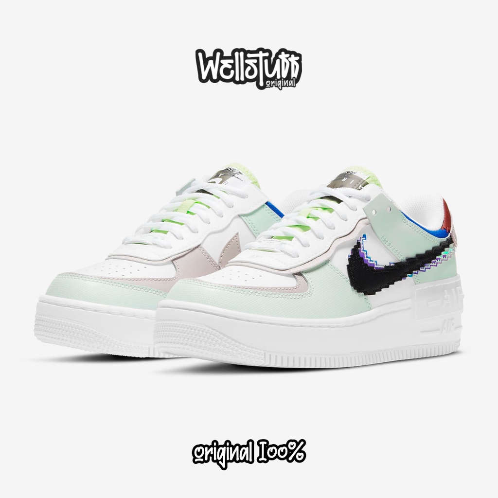 Sepatu Wanita Nike Air Force 1 Shadow 8 Bit Se Barely Green Original