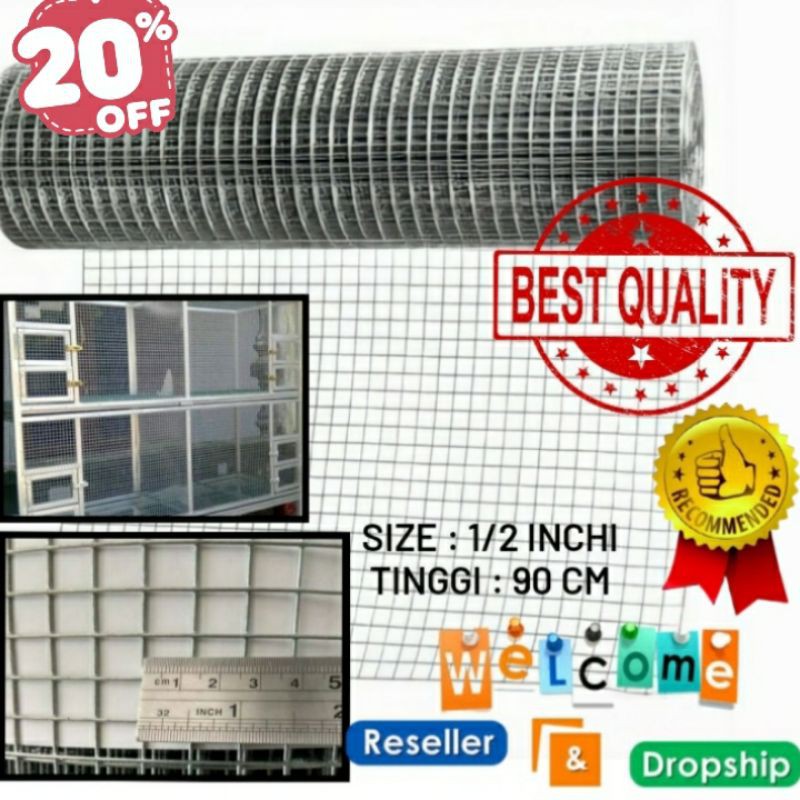 Kawat Loket ram 1/2 " Inch 20 Meter Putih Galvanized Kawat Ayakan Kawat Kandang ayam burung kelinci