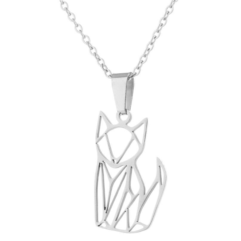 Kalung Rantai Dengan Liontin Rubah Origami Model Hollow out Gaya Eropa Amerika Untuk Wanita