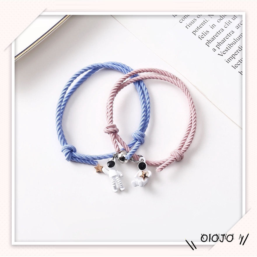 2 Pcs Gelang Couple Magnet Pasangan Liontin Kreatif Pesona Gelang Perhiasan Hadiah Kekasih/ Couple Magnetic Attract Braided Pasangan Gelang Tali Magnetik