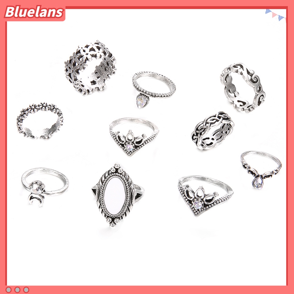 Bluelans 10Pcs Cincin Buku Jari Aneka Bentuk Gaya Retro Untuk Wanita