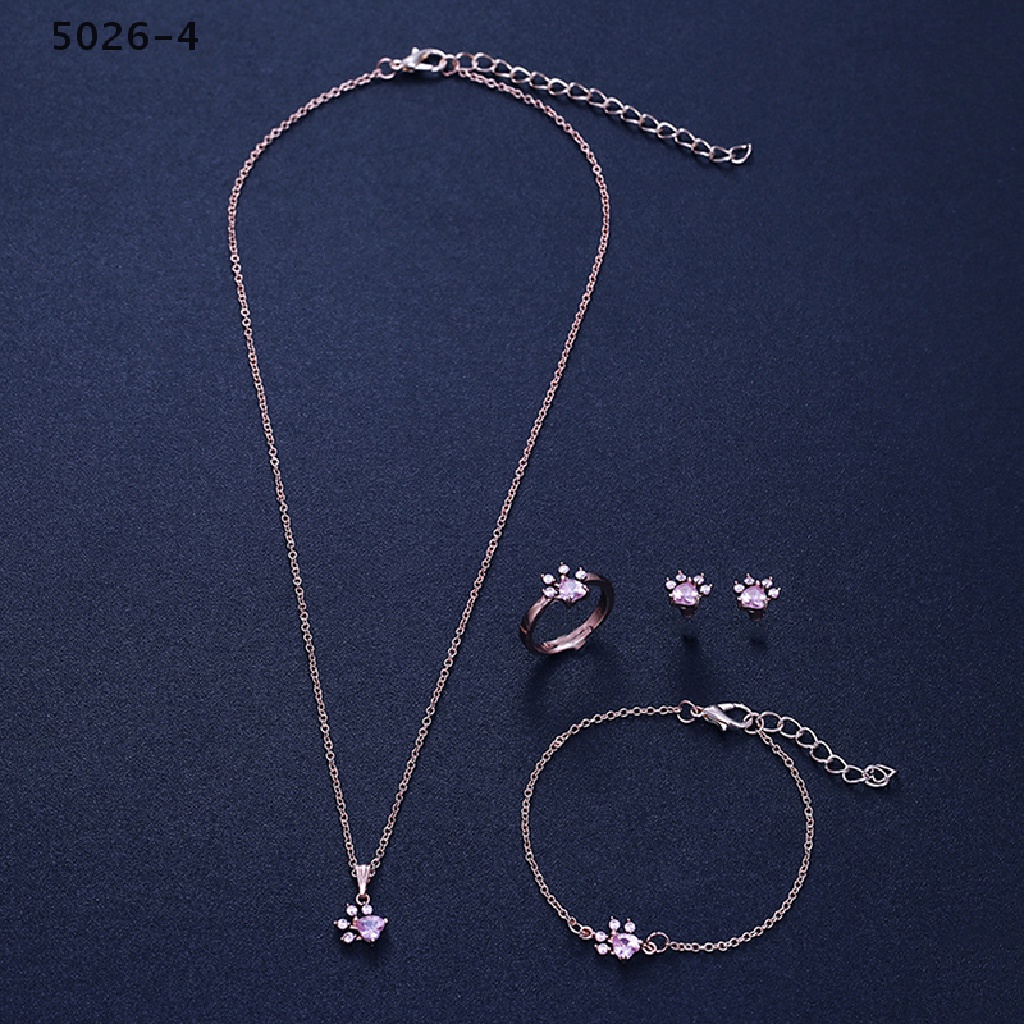 5026-4 4pcs Footprints Paw Jewelry Set Crystal Necklace Bracelet Ring Earings Hot Gift 5026-4