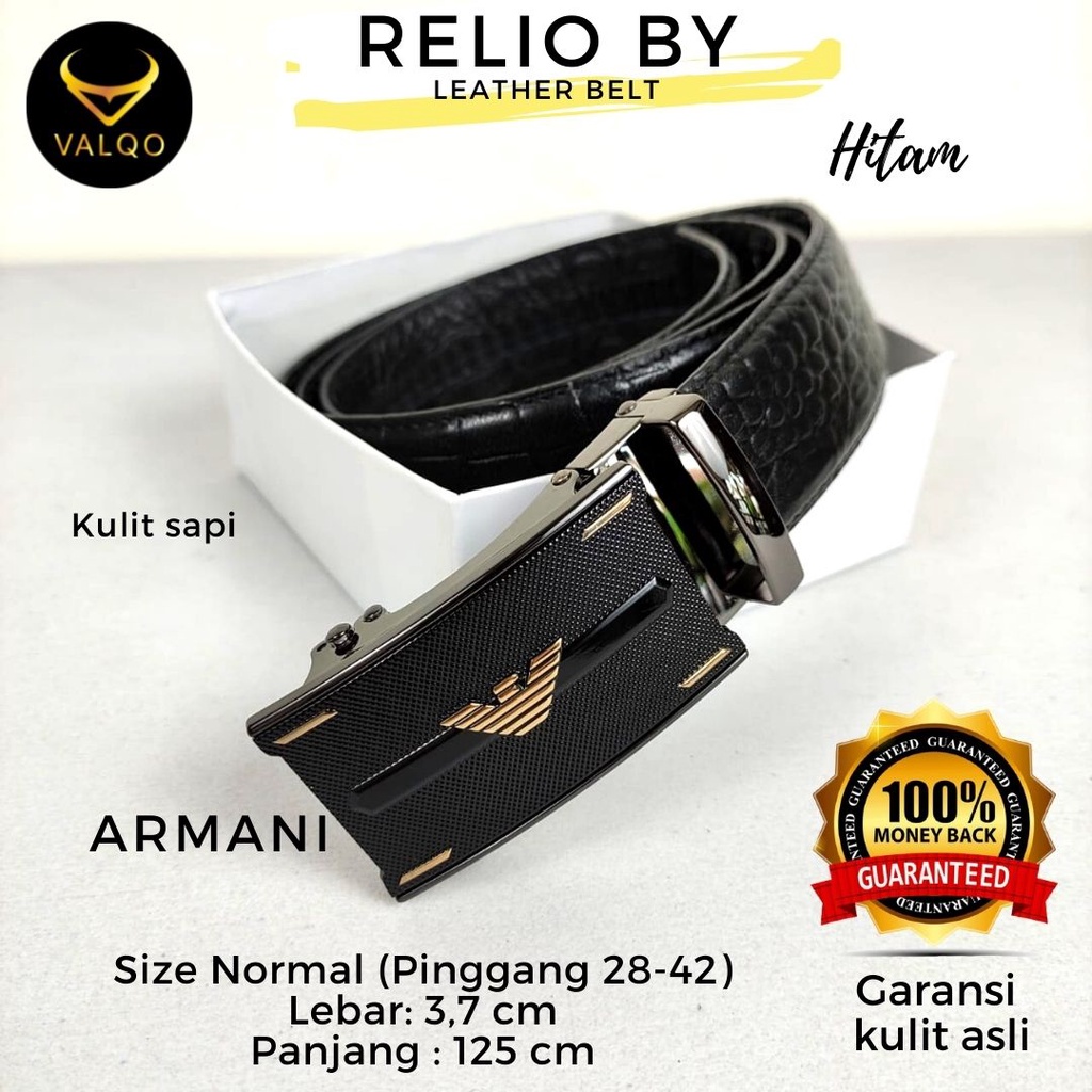 [VALQO] RELIO BY Hitam 125 cm Ikat Pinggang kulit Sapi Motif Buaya Gesper Premium Sabuk Pria Pinggang Normal