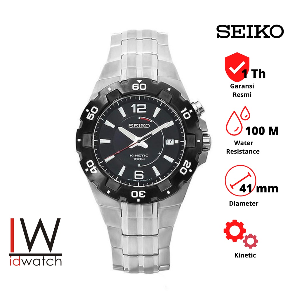 Seiko Kinetic SKA445P1 Jam Tangan Pria Original Cowok SKA445 Kinetik Strap Rantai Stainless Sports