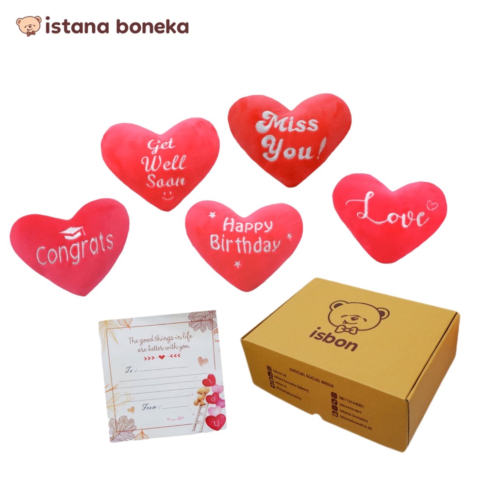 Tambahan Paket Set Box,valentine kartu ucapan, bantal love, dan bunga mawar spesial by Istana Boneka