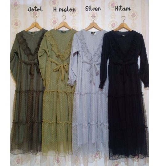 Gamis tile dot | Gamis pesta | Gamis dress polkadot tulle