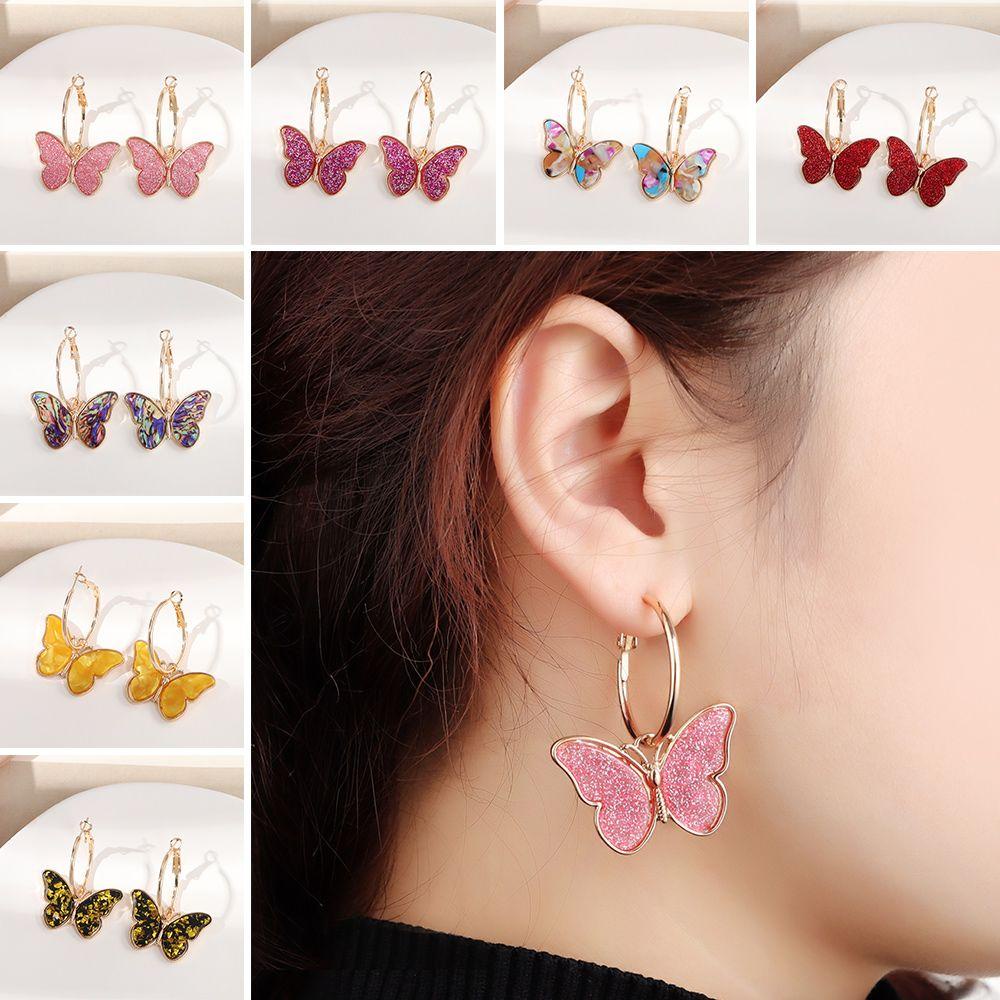R-flower Butterfly Earrings Trend Wanita Perempuan Kasual Telinga Liontin