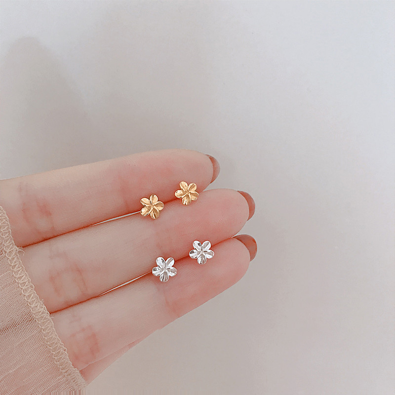 Anting Stud Desain Bunga Sakura Warna Silver Gold Untuk Wanita