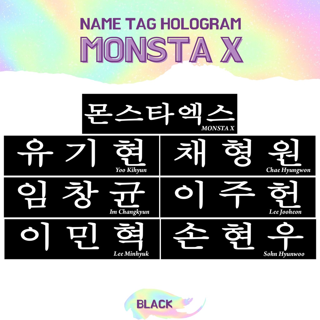 TRANSPARAN STIKER HOLOGRAM MONSTA X NAMETAG (HARGA 2 PCS) NAME TAG TRANSPARANT STICKER NAMA KPOP IDOL KOREA PREMIUM MURAH UNOFFICIAL SHOWNU MINHYUK KIHYUN HYUNGWON JOOHONEY IM READY STOCK !