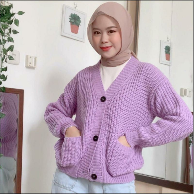 COD✔cardigan wanita rajut bitha import fb/pakaian wanita out wear kardigan knit rajut lilac ungu