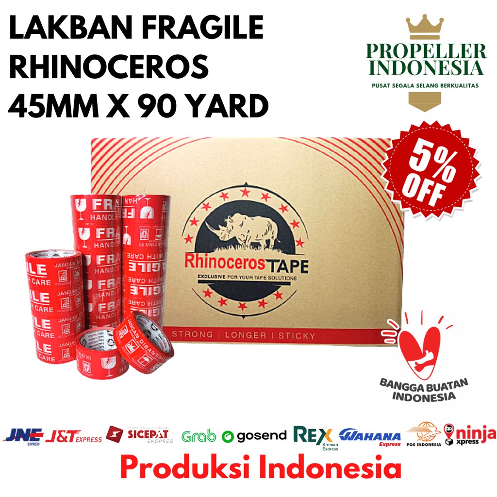 Lakban Fragile RHINOCEROS Tape 48MMx90YARD @72Pcs / PerDus GOJEK/GRAB