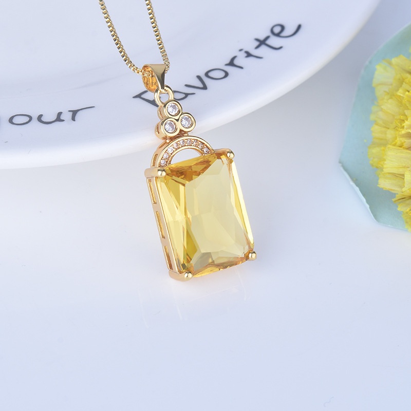 [Ready Stock]Fashion New Rectangular Sapphire Pendant Necklace