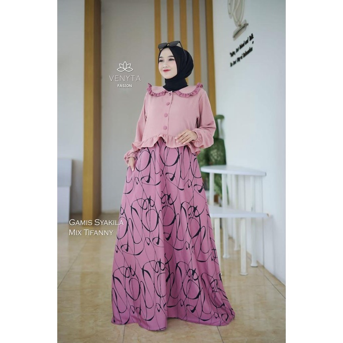 Gamis kimmy mazwa original venyta  kotak kotak bunga  motif dress syari busana muslim baju wanita maxidress lebaran terbaru shakila abstrak motif shabby busui jumbo