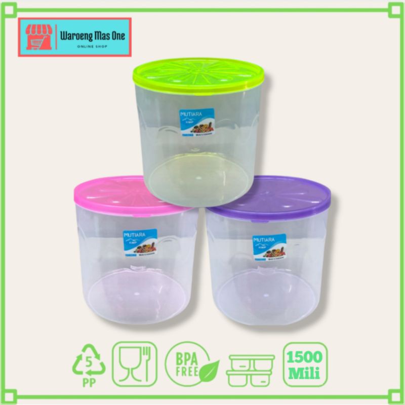 Toples Plastik 1.5 Liter KMP / Toples Bening / Toples Peyek 1.5 Liter Bulat