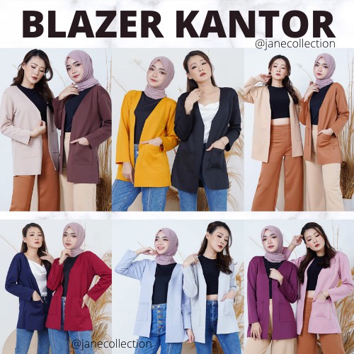 JANE COLLECTION || Outerwear Blazer Wanita Scuba XL Vina Blazer Hitam Wanita Formal Putih LD100