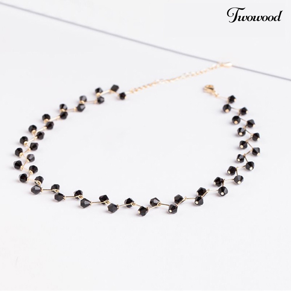 Kalung Choker Rantai Pendek Aksen Manik-Manik Gelombang Warna Hitam Untuk Wanita