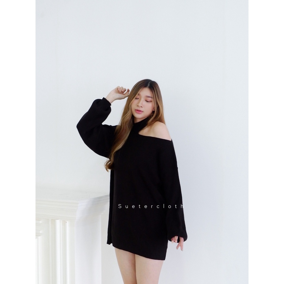 Belle Knit Oversize Premium / Turtleneck Dress / One Shoulder Top