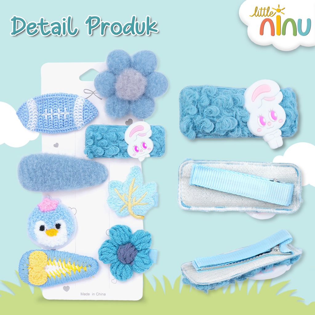 LITTLE NINU Jepit Rambut Anak Set Rajut Flannel Hair Clips 8 Pcs