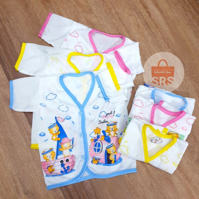 6 Pcs (1/2 Lusin) Baju Bayi Lengan Pendek 0-5 Bulan Boboko Sablon Newborn Baju Tangan Pendek