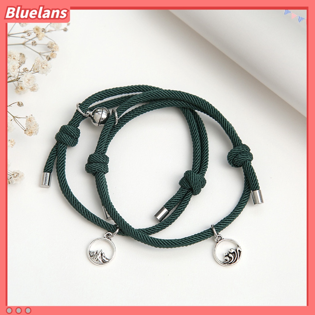 Bluelans 2pcs Gelang Tali Kepang Magnetik Dapat Disesuaikan Bahan Alloy Untuk Pasangan