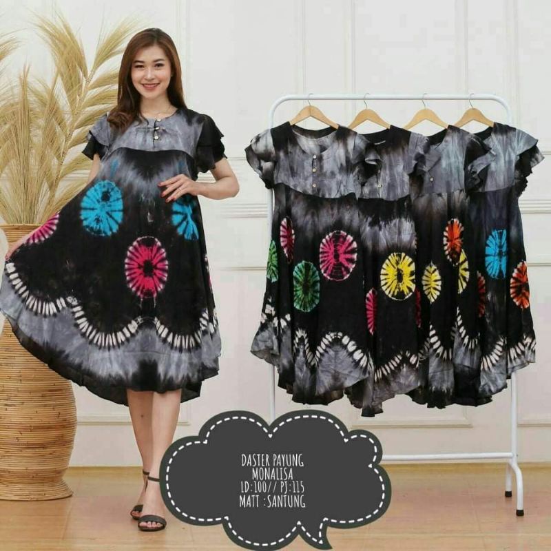 Daster baju tidur dres baju santai piyama bahan rayon jumputan ld 100cm