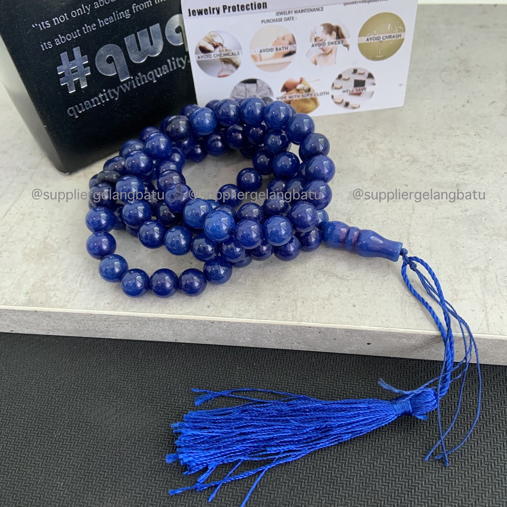 tasbih batu BLUE SAPPHIRE 10mm 99 butir premium tasbeh biru safir akik