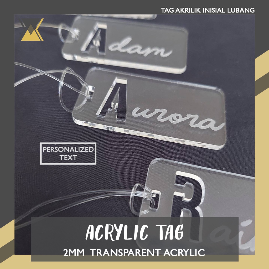 

Gantungan Tas / Tag Akrilik, Custom Nama dan Logo Cut Huruf Inisial