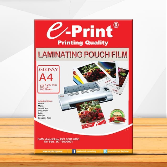 

HJK TAB SHOP - EPRINT LAMINATING POUCH 100MIC A4 100 SHEETS - E-PRINT LAMINASI PANAS A4 100 MIC 100
