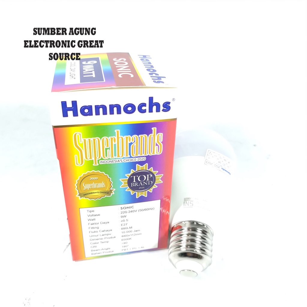Lampu LED Sonic 9W Hannochs Cahaya Putih 220V 240V 6500K Cerah