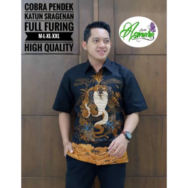 Batik Solo COBRA PENDEK Kemeja Pria Katun Sragenan Full Furing