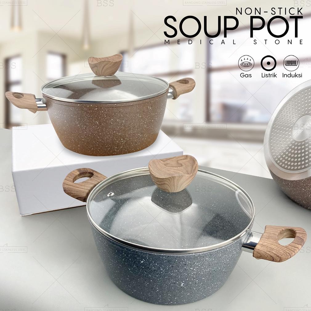 Soup Pot Panci Sup 22cm 24cm 26cm Teflon Anti Lengket Pan Kuah Masak Goreng Tanpa Minyak Handle Moti