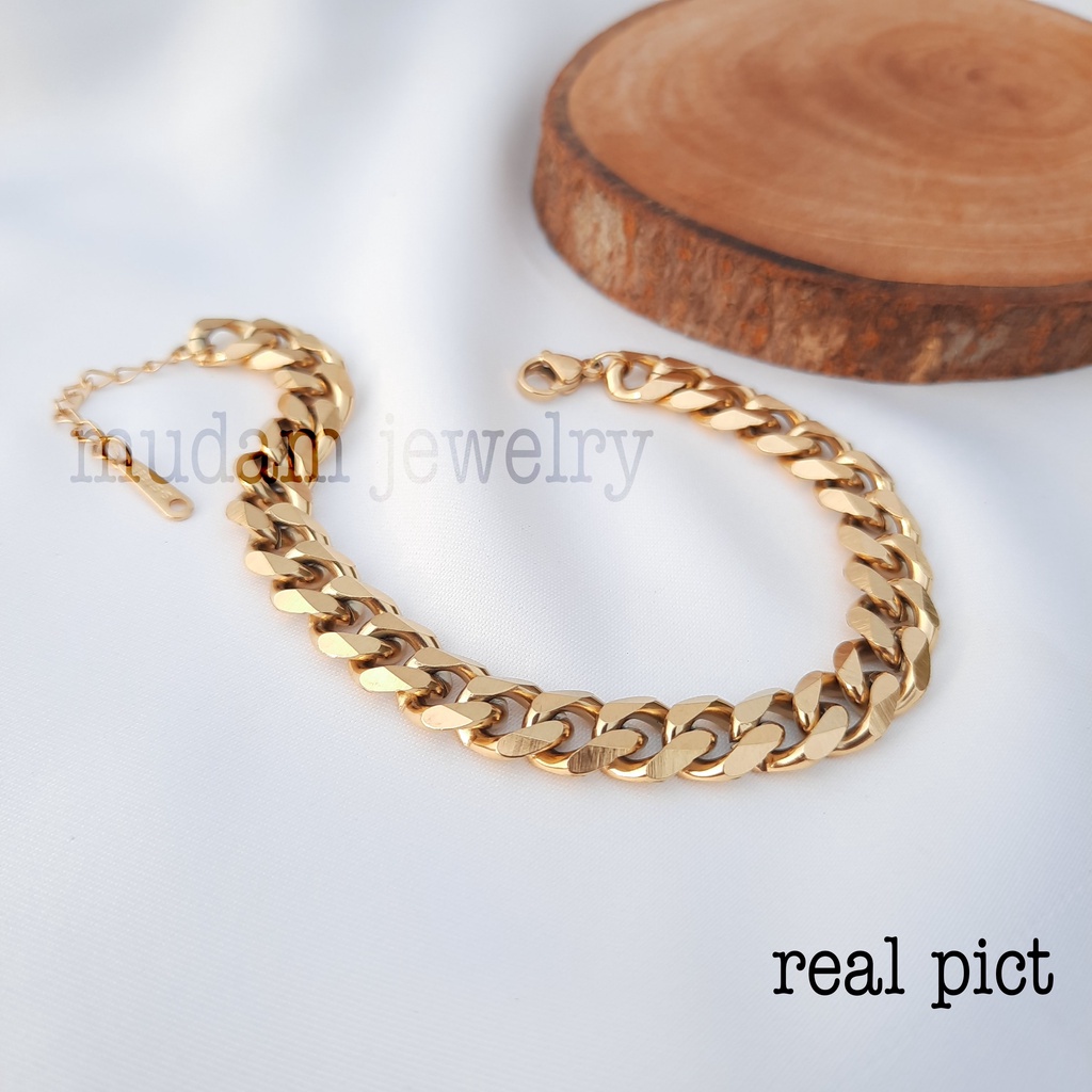 Gelang Tangan Untuk Pria dan Wanita Rantai Lebar 0,8cm Titanium Model Polos