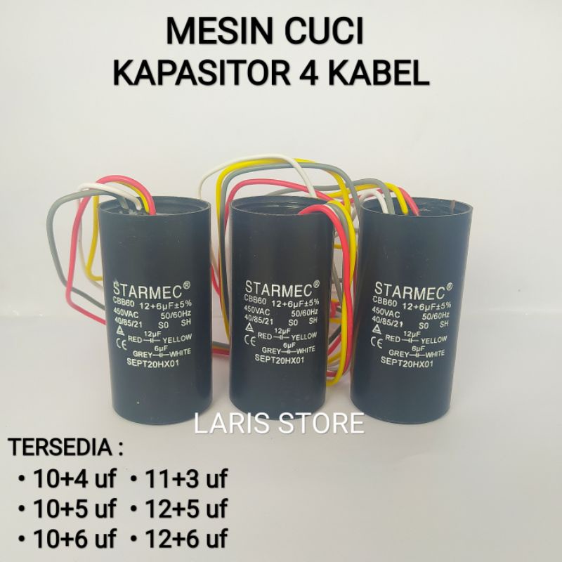 KAPASITOR MESIN CUCI 2 TABUNG 4 KABEL SEMUA MERK UNIVERSAL SANYO SHARP SANKEN POLYTRON DLL