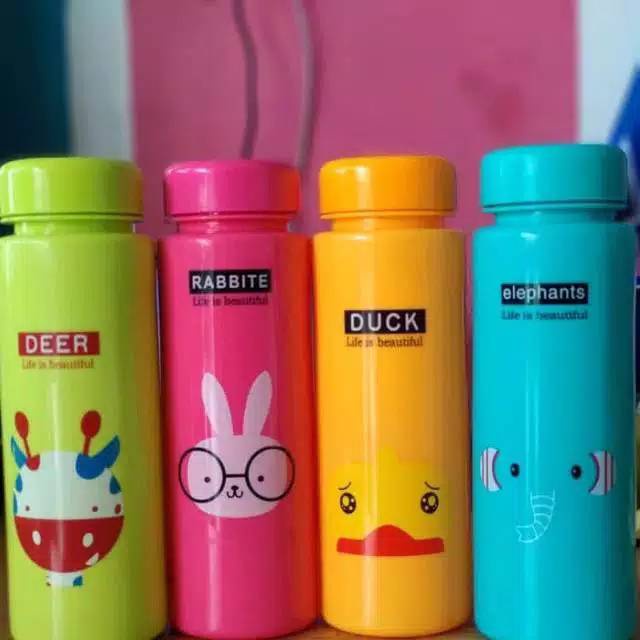 BOTOL MINUM TUMBLER KACA 400ML KARAKTER ANIMAL [SWEETSPACE]