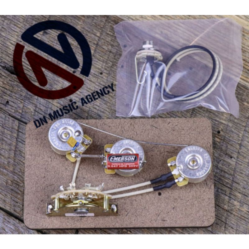 wiring gitar emerson stratocaster 250K 5way blender pre wired gitar original USA prewired kapasitor potensio jack mono switch gitar