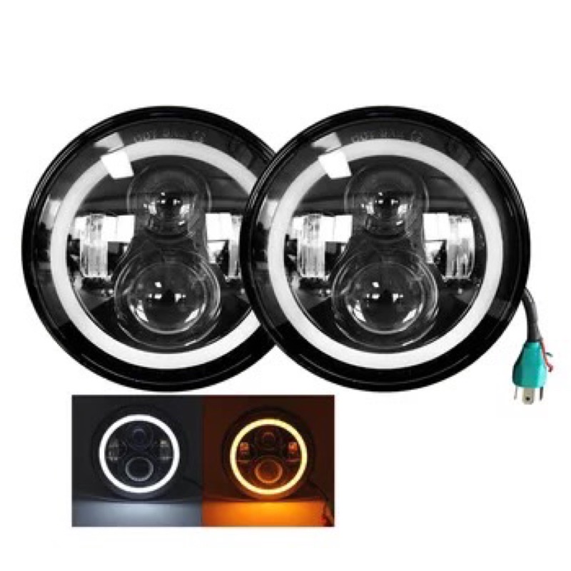 headlamp reflektor -  depan daymaker Angel eyes 4 led 4D ukuran 5,75 inch 75 watt dot sae dymaker high low beam costom motor classic jeep wrangler cocok motor harley davidson triump kawasaki w175 honda cb suzuki yamaha benneli mx rx king dll