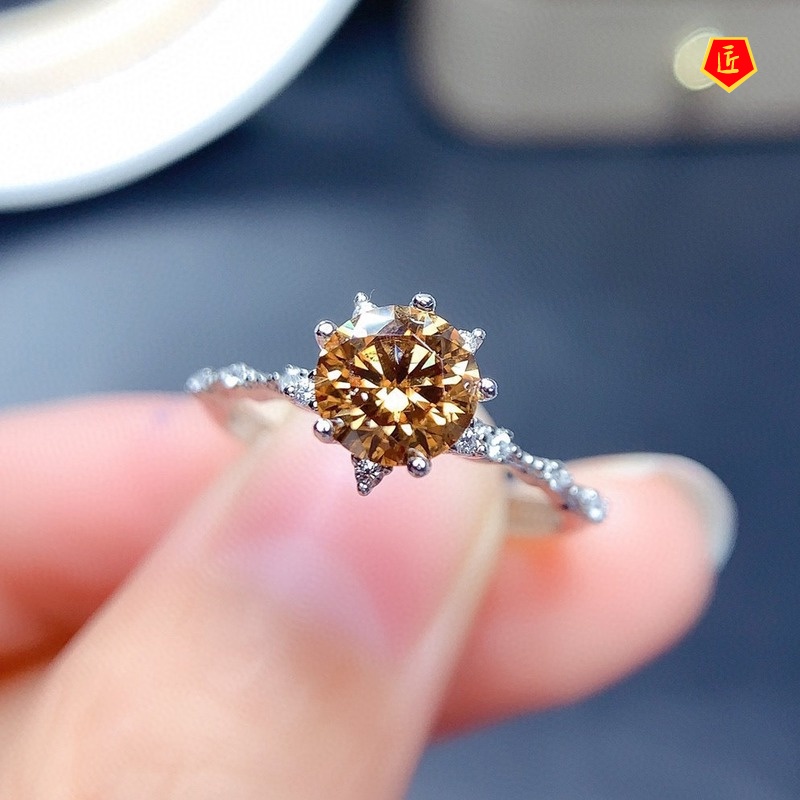 [Ready Stock]Simple Personality Champagne Morganite Snowflake Ring