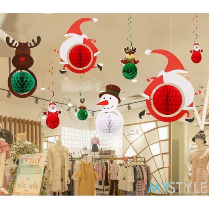 Jual HIASAN NATAL GANTUNG HONEYCOMB NATAL MERRY CHRISTMAS SANTA SNOWMAN Berkualitas