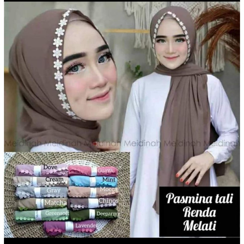 (TERMURAH) Pashmina tali renda MELATI , bahan diamond , pj 170x75