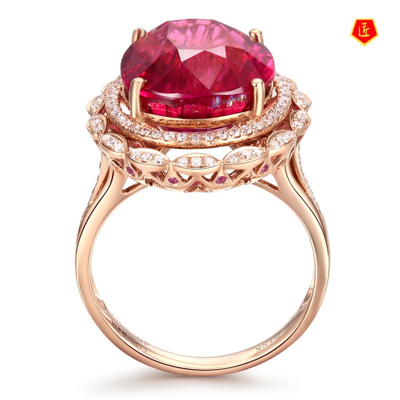 [Ready Stock]Luxury Full Diamond Ruby Colored Gems Micro Setting Ring