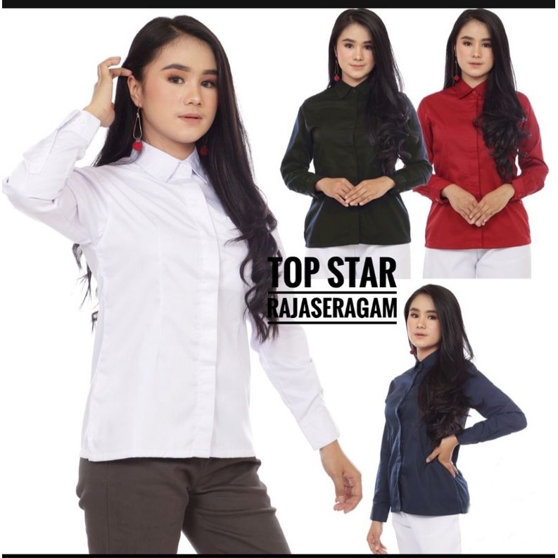 Baju Seragam Kemeja PDH Wanita Saku 1 Drill Panjang Net Tv Blus Dinas Slimfit Hem Kerja Kantor